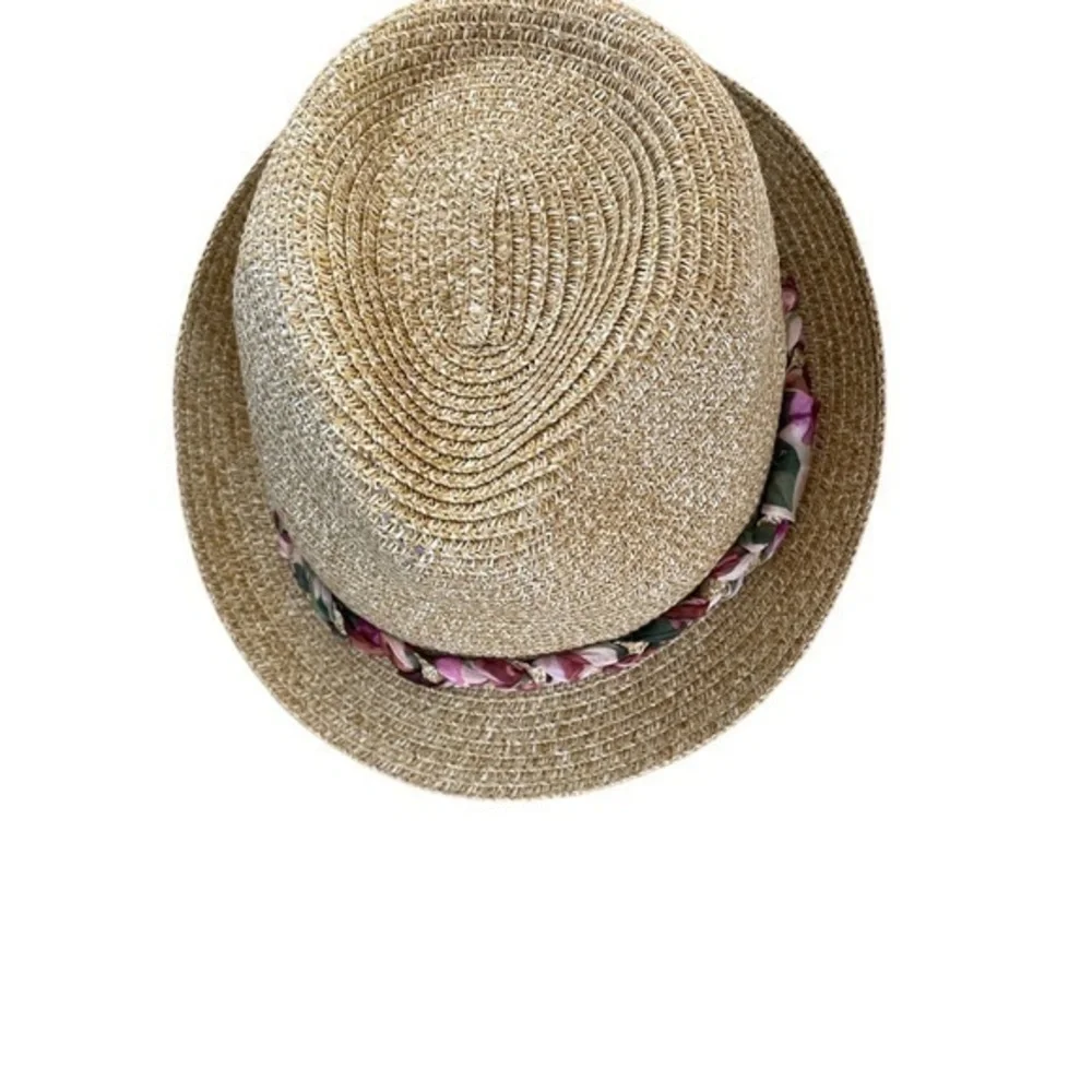 Black Rivet Women’s Woven Fedora Derby Hat Floral Trim Western Boho‎